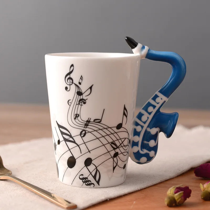 2025 240ml Creative Music Ceramic Mug Guitar Violin Style Cute Coffee Tea Milk Stave Mugs And Cups with Handle Novelty Gifts
