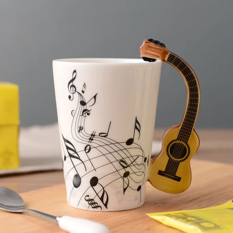 2025 240ml Creative Music Ceramic Mug Guitar Violin Style Cute Coffee Tea Milk Stave Mugs And Cups with Handle Novelty Gifts
