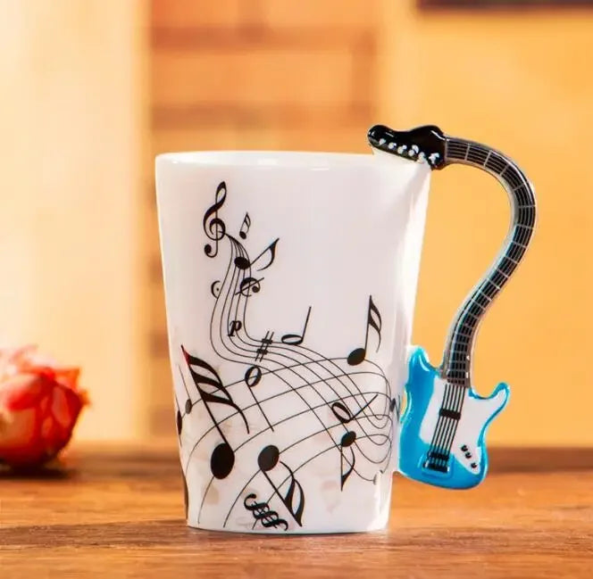 2025 240ml Creative Music Ceramic Mug Guitar Violin Style Cute Coffee Tea Milk Stave Mugs And Cups with Handle Novelty Gifts