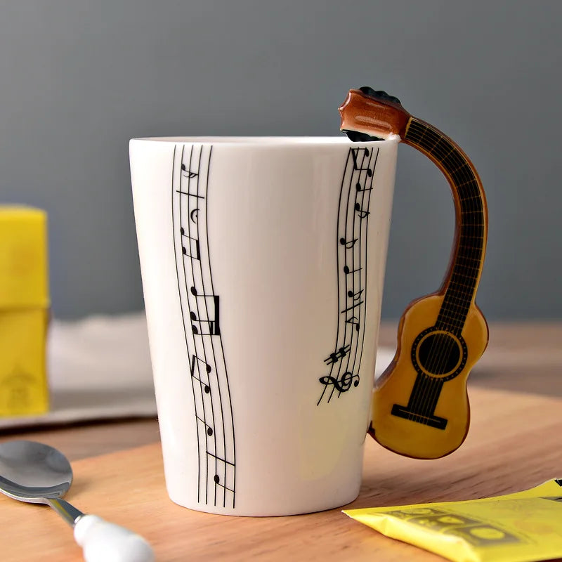 2025 240ml Creative Music Ceramic Mug Guitar Violin Style Cute Coffee Tea Milk Stave Mugs And Cups with Handle Novelty Gifts
