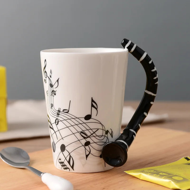 2025 240ml Creative Music Ceramic Mug Guitar Violin Style Cute Coffee Tea Milk Stave Mugs And Cups with Handle Novelty Gifts
