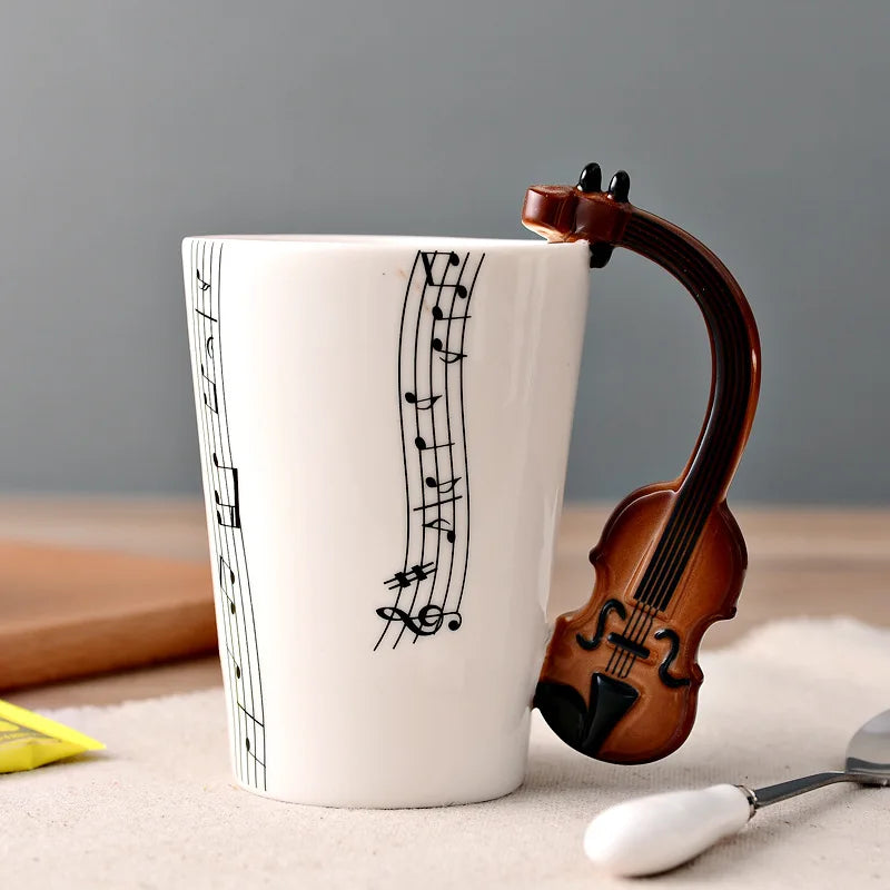 2025 240ml Creative Music Ceramic Mug Guitar Violin Style Cute Coffee Tea Milk Stave Mugs And Cups with Handle Novelty Gifts