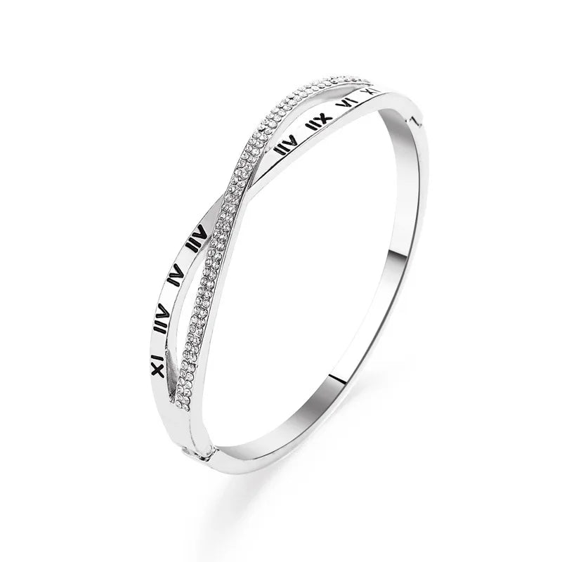 Classic Cross Roman Numeral Bracelet For Women Fashion Stainless Steel Rhinestone Bracelet Casual Party Luxury Jewelry Lady Gift
