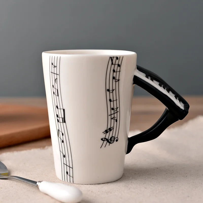 2025 240ml Creative Music Ceramic Mug Guitar Violin Style Cute Coffee Tea Milk Stave Mugs And Cups with Handle Novelty Gifts