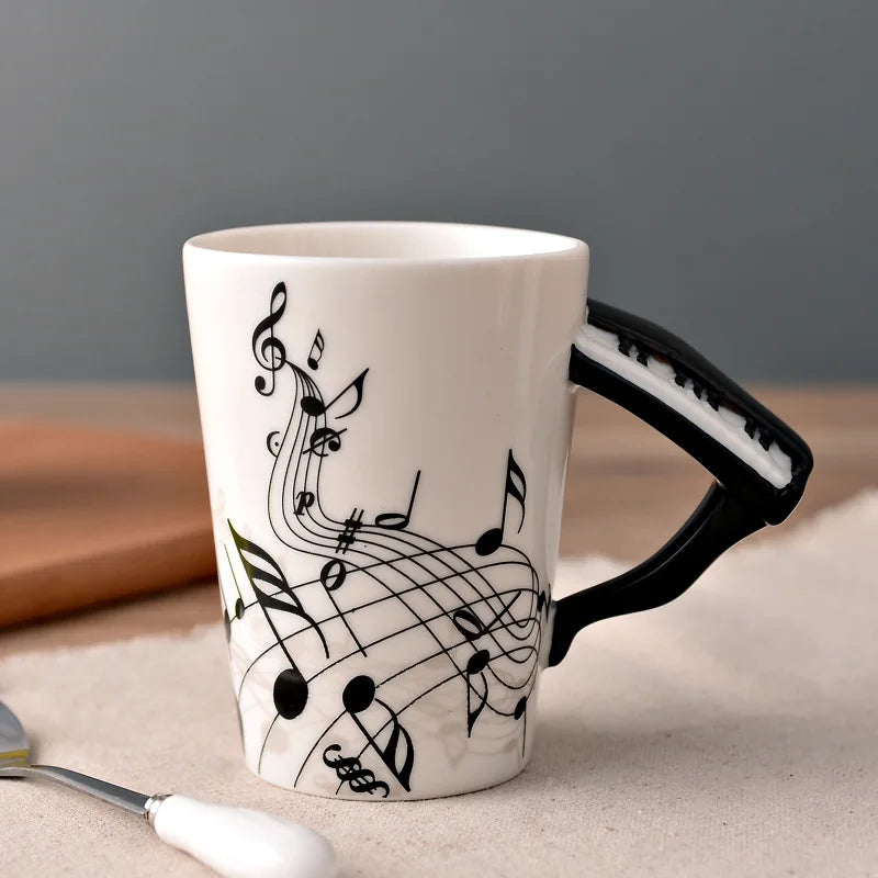 2025 240ml Creative Music Ceramic Mug Guitar Violin Style Cute Coffee Tea Milk Stave Mugs And Cups with Handle Novelty Gifts