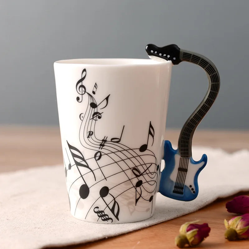 2025 240ml Creative Music Ceramic Mug Guitar Violin Style Cute Coffee Tea Milk Stave Mugs And Cups with Handle Novelty Gifts