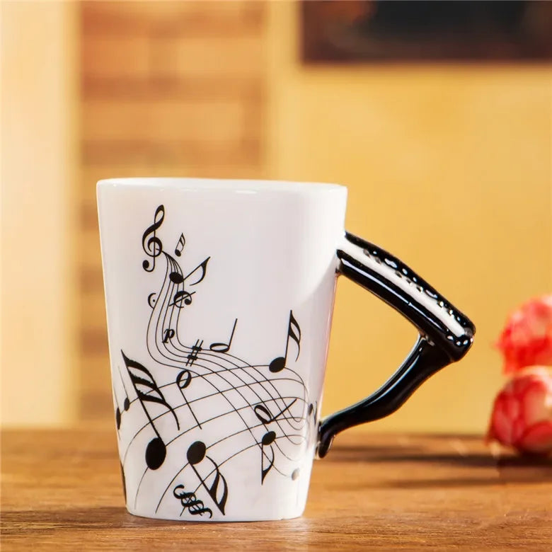 2025 240ml Creative Music Ceramic Mug Guitar Violin Style Cute Coffee Tea Milk Stave Mugs And Cups with Handle Novelty Gifts