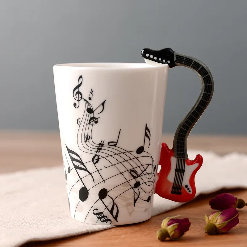 2025 240ml Creative Music Ceramic Mug Guitar Violin Style Cute Coffee Tea Milk Stave Mugs And Cups with Handle Novelty Gifts