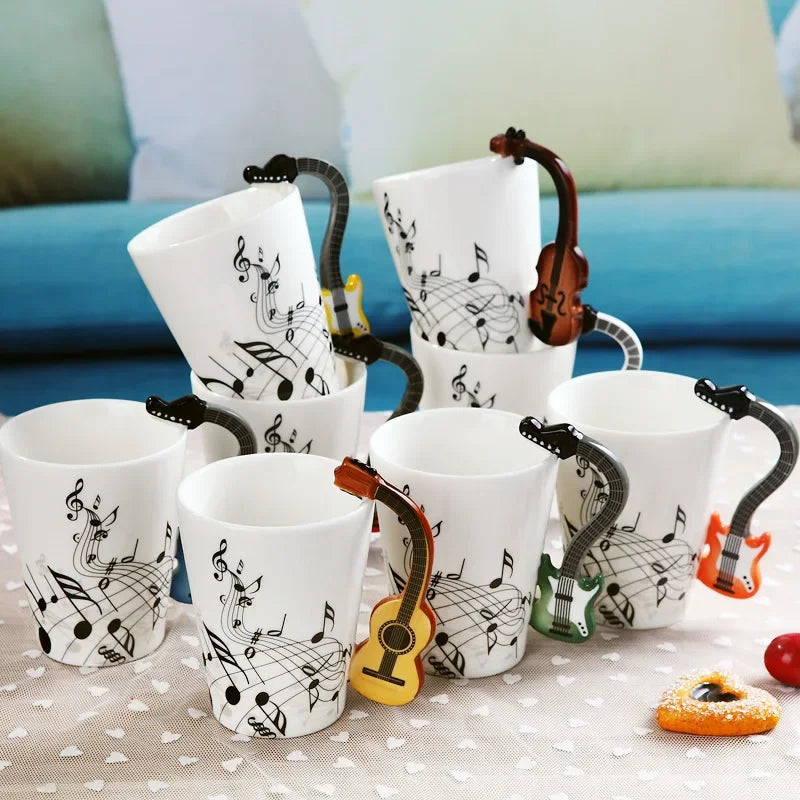 2025 240ml Creative Music Ceramic Mug Guitar Violin Style Cute Coffee Tea Milk Stave Mugs And Cups with Handle Novelty Gifts