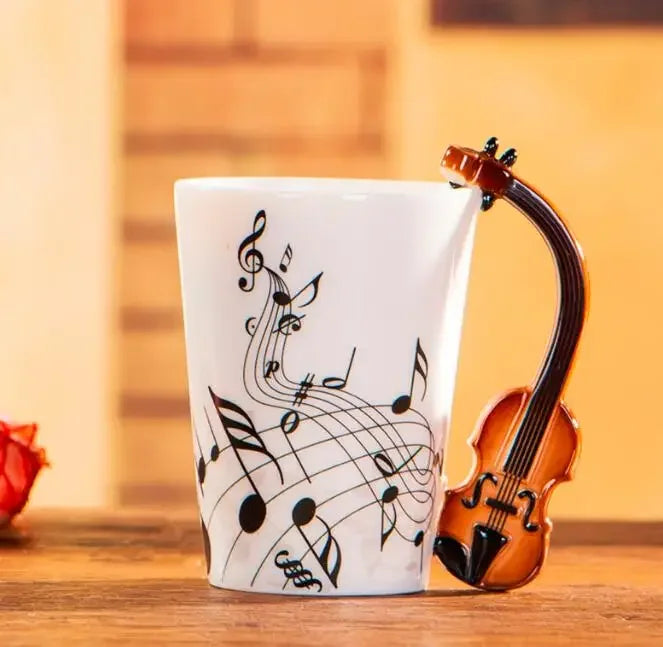 2025 240ml Creative Music Ceramic Mug Guitar Violin Style Cute Coffee Tea Milk Stave Mugs And Cups with Handle Novelty Gifts