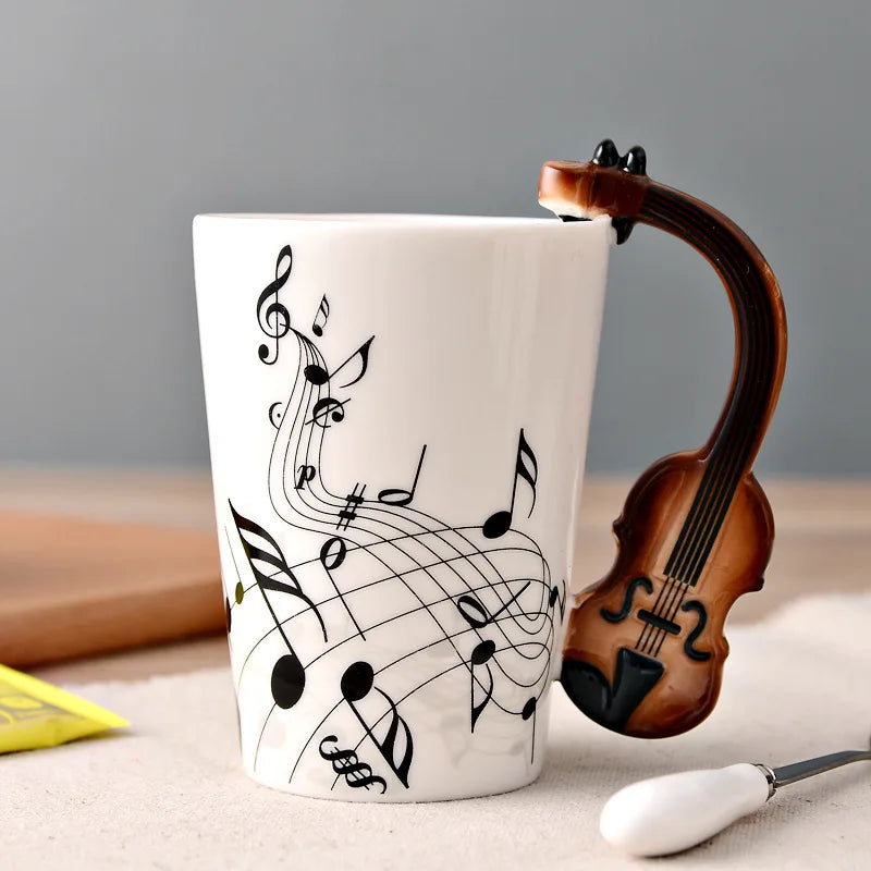 2025 240ml Creative Music Ceramic Mug Guitar Violin Style Cute Coffee Tea Milk Stave Mugs And Cups with Handle Novelty Gifts