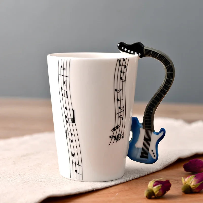 2025 240ml Creative Music Ceramic Mug Guitar Violin Style Cute Coffee Tea Milk Stave Mugs And Cups with Handle Novelty Gifts
