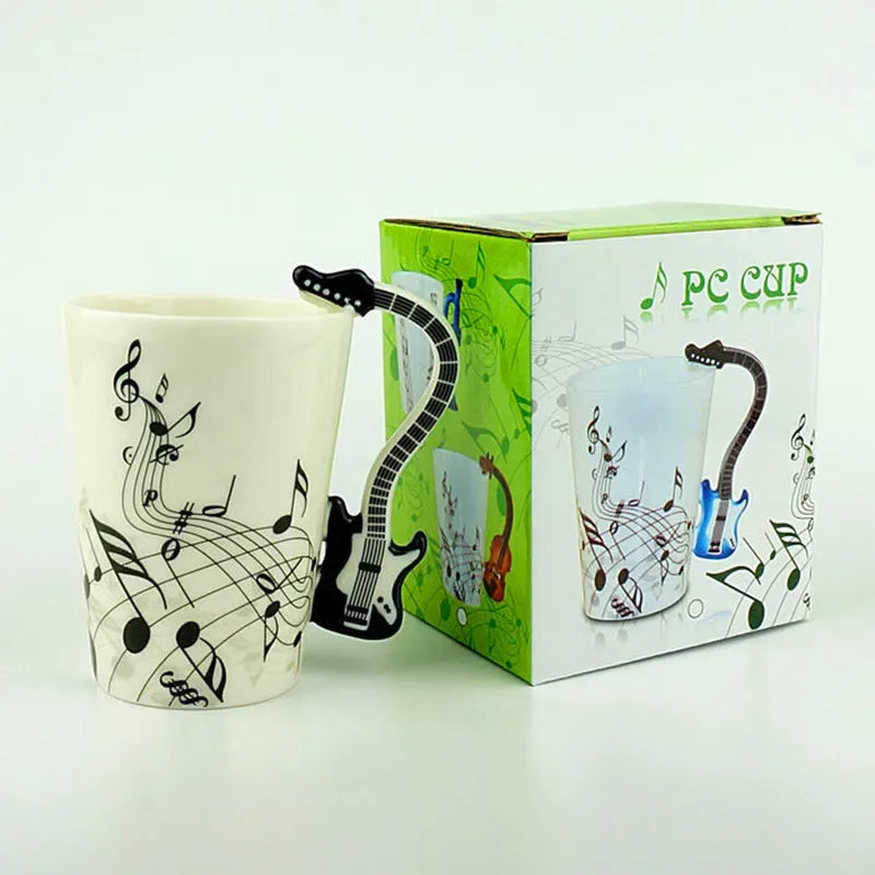 2025 240ml Creative Music Ceramic Mug Guitar Violin Style Cute Coffee Tea Milk Stave Mugs And Cups with Handle Novelty Gifts