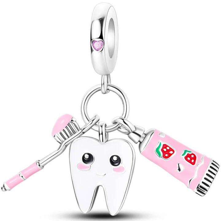 Sterling Silver CZ Dentist Tooth Charm Beads for Women