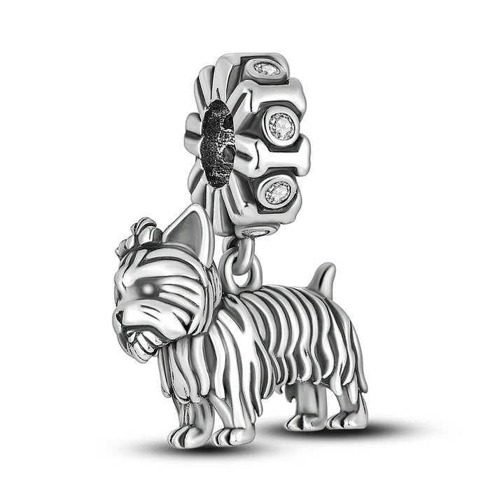Dog Schnauzer French Bulldog Silver Plated Charm Beads
