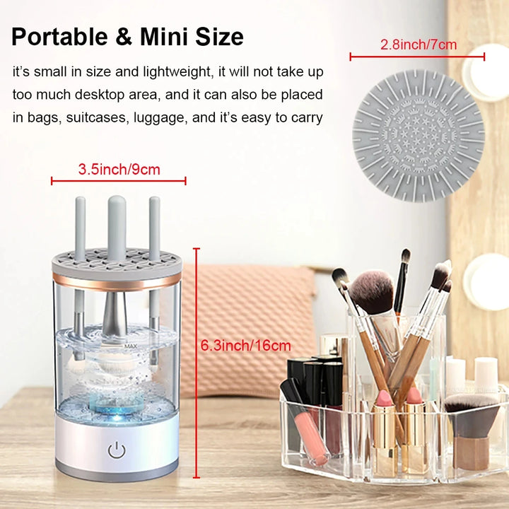 Portable USB Makeup Brush Cleaner with UV Sterilization – Automatic Rotary Cleaner for Quick &amp; Hygienic Brush Cleaning