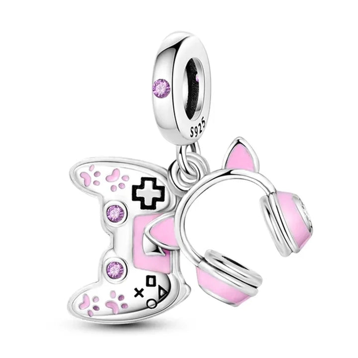 Silver Camera Phone Headset Charm Pendant