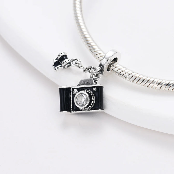 Silver Camera Phone Headset Charm Pendant