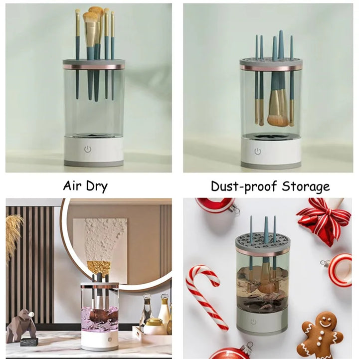 Electric Makeup Brush Cleaner &amp; Dryer – Automatic Spinning Brush Cleaner with Cleaner Mat for Quick, Efficient Cleaning