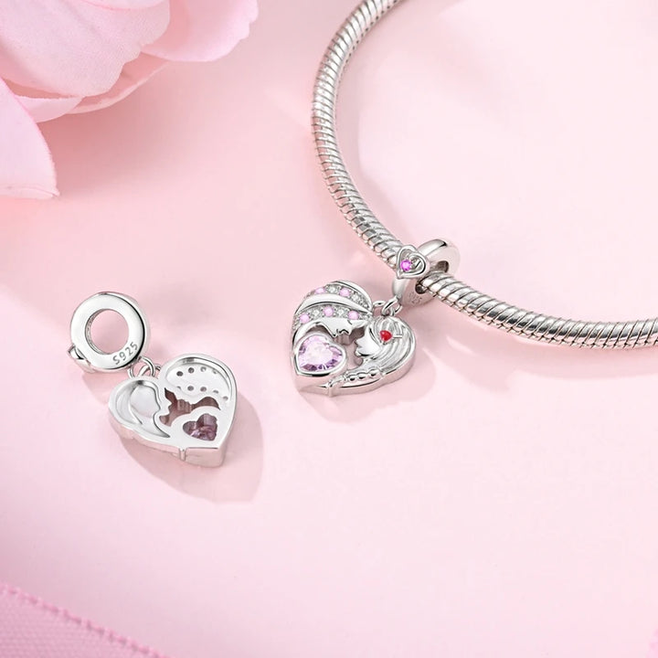 2025 New 925 Sterling Silver Pink Heart Charms Fit Pandora