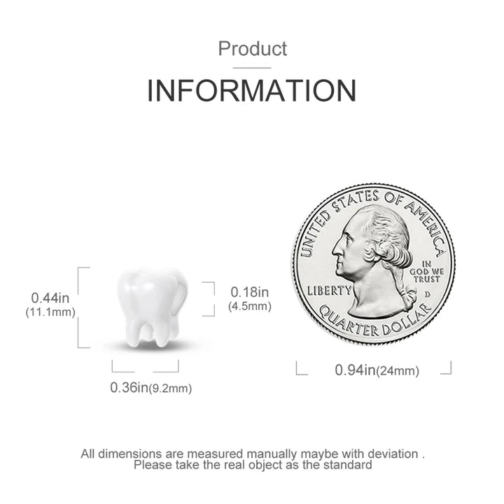 Sterling Silver CZ Dentist Tooth Charm Beads for Women