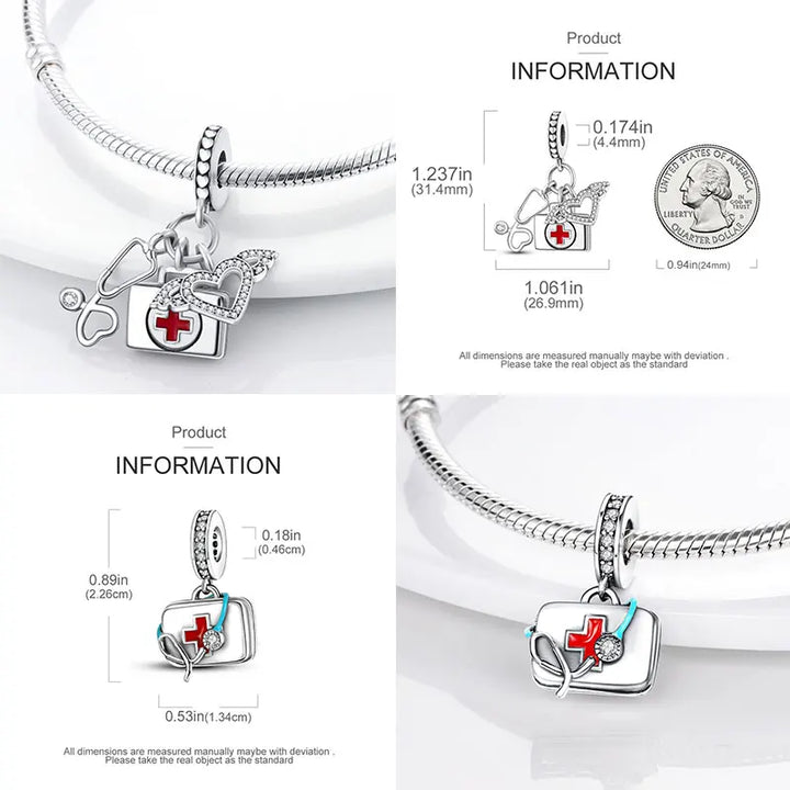Sterling Silver CZ Dentist Tooth Charm Beads for Women