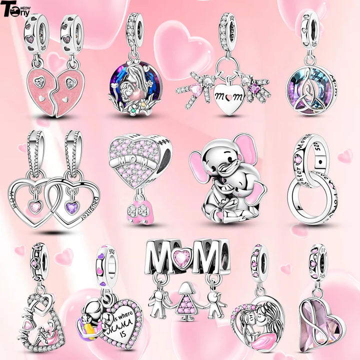 2025 New 925 Sterling Silver Pink Heart Charms Fit Pandora
