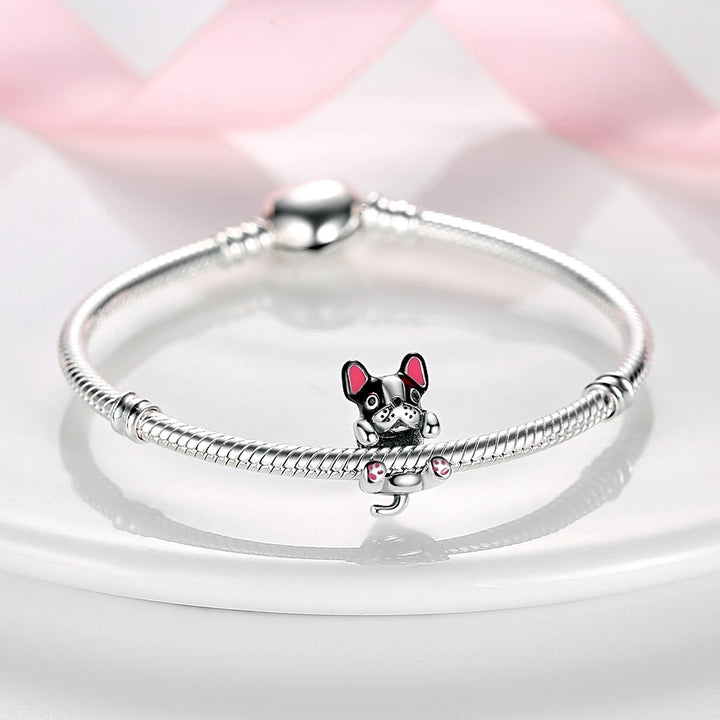 Dog Schnauzer French Bulldog Silver Plated Charm Beads