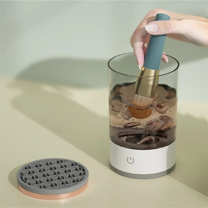 Electric Makeup Brush Cleaner &amp; Dryer – Automatic Spinning Brush Cleaner with Cleaner Mat for Quick, Efficient Cleaning
