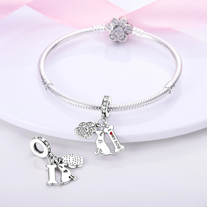 Dog Schnauzer French Bulldog Silver Plated Charm Beads