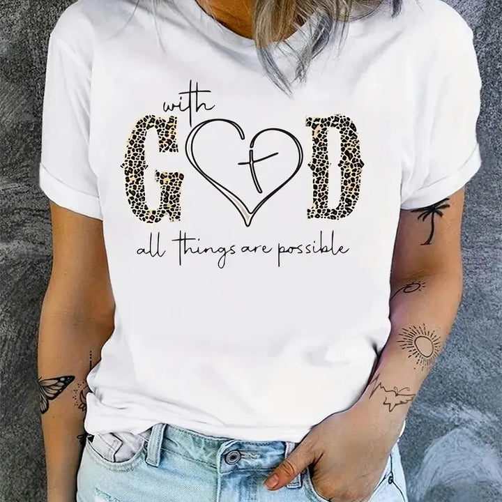 Faith In Style With God Print T-Shirt Casual Chic Wear