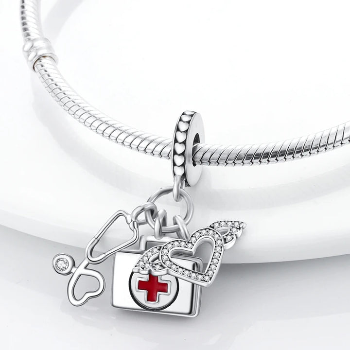 Sterling Silver CZ Dentist Tooth Charm Beads for Women