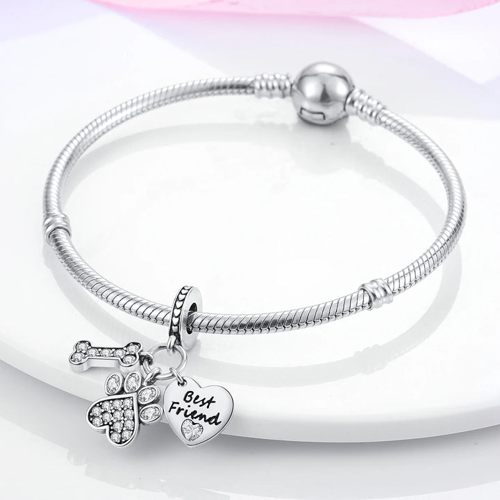 Dog Schnauzer French Bulldog Silver Plated Charm Beads