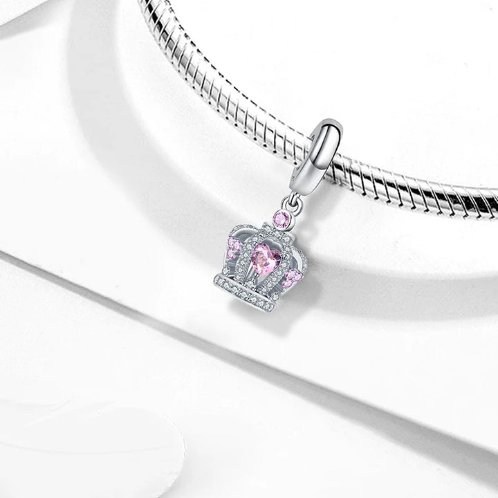 Silver Pink Crown Perfume Pendant Beads Jewelry