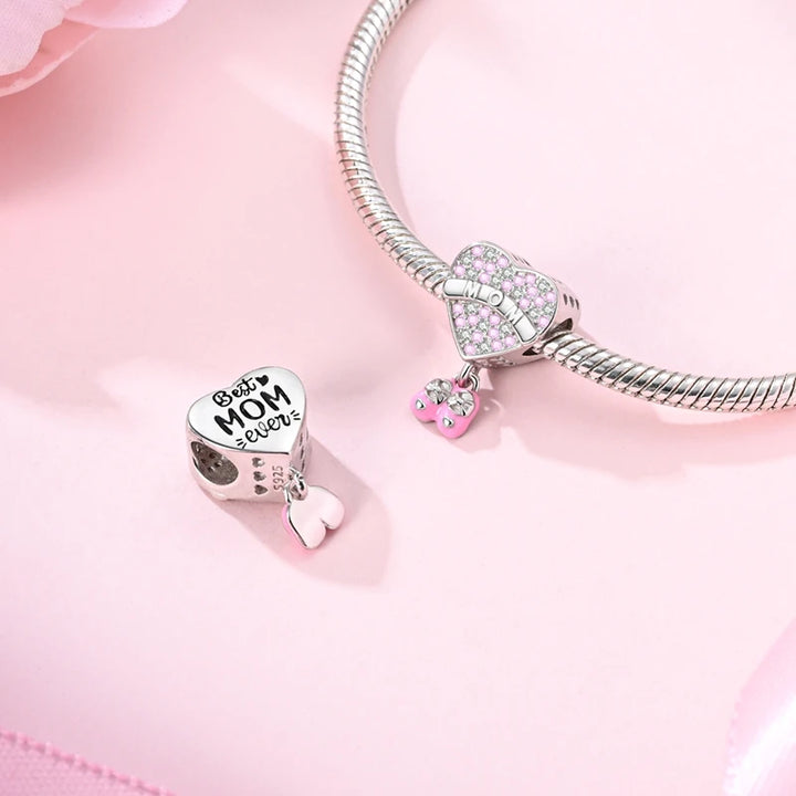 2025 New 925 Sterling Silver Pink Heart Charms Fit Pandora