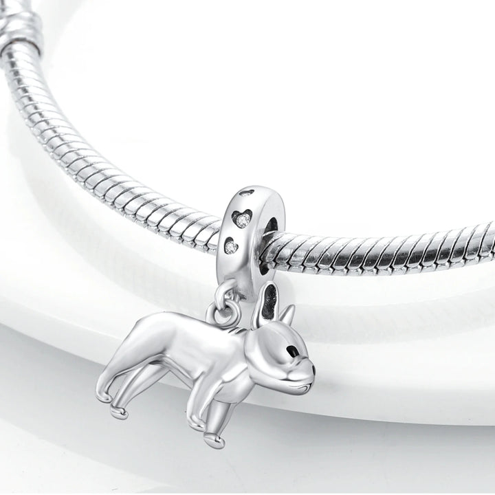 Dog Schnauzer French Bulldog Silver Plated Charm Beads
