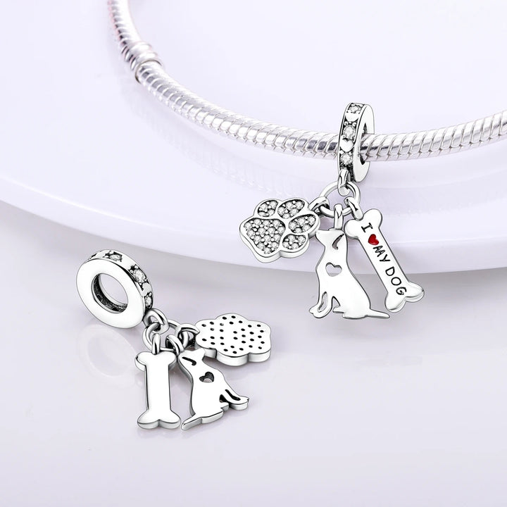 Dog Schnauzer French Bulldog Silver Plated Charm Beads