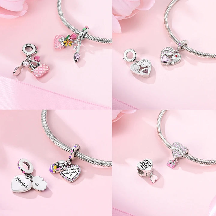 2025 New 925 Sterling Silver Pink Heart Charms Fit Pandora