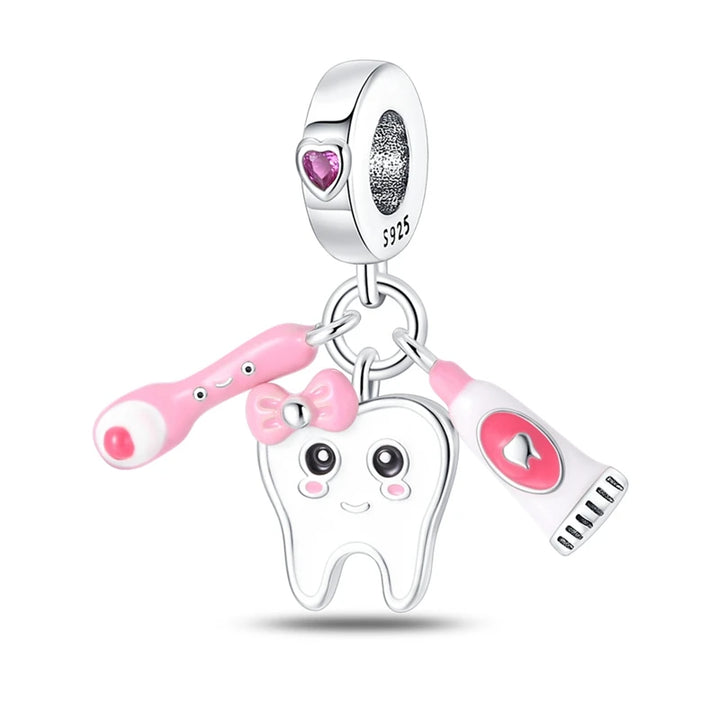 Sterling Silver CZ Dentist Tooth Charm Beads for Women