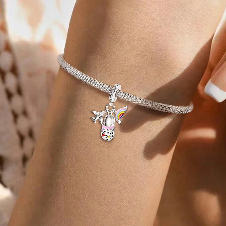 Silver Pink Crown Perfume Pendant Beads Jewelry