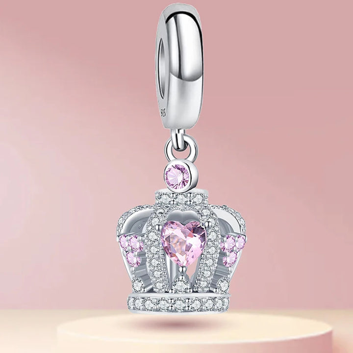 Silver Pink Crown Perfume Pendant Beads Jewelry
