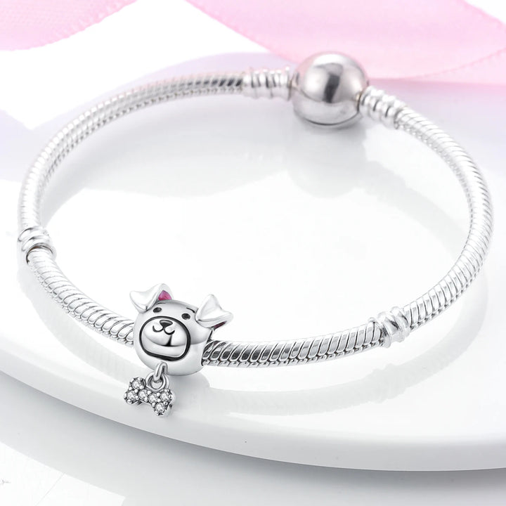 Dog Schnauzer French Bulldog Silver Plated Charm Beads
