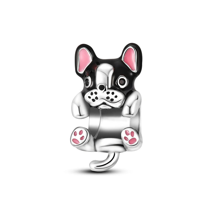 Dog Schnauzer French Bulldog Silver Plated Charm Beads