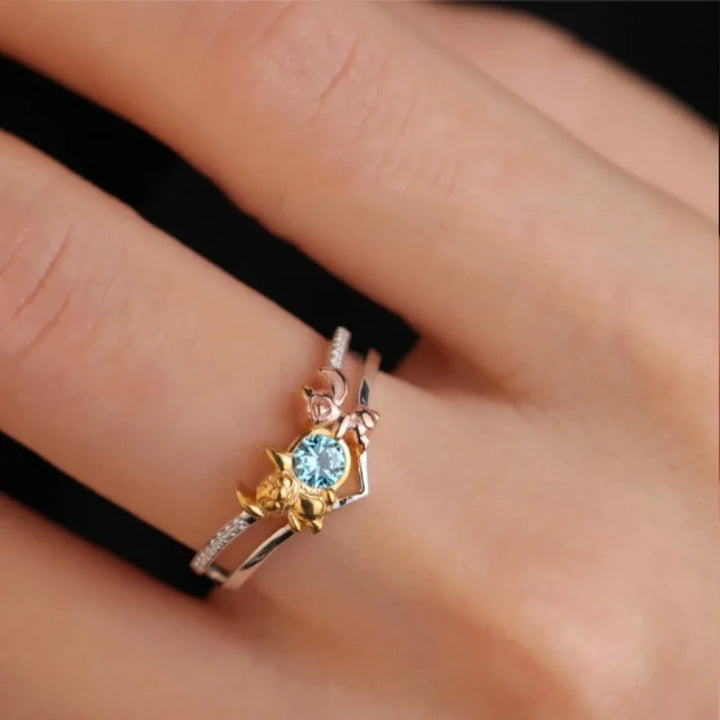 Lilo and Stitch Disney Cartoon Character Accessories Stitch Loves Angel Ring Kawaii Open Ring