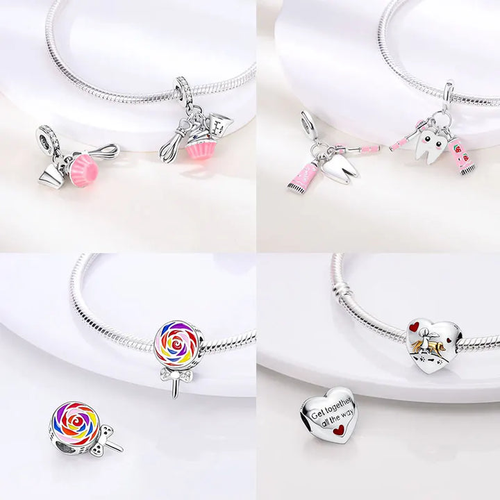 Sterling Silver CZ Dentist Tooth Charm Beads for Women
