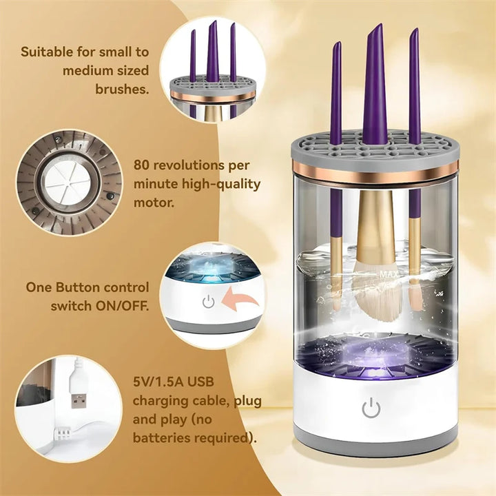 Electric Makeup Brush Cleaner &amp; Dryer – Automatic Spinning Brush Cleaner with Cleaner Mat for Quick, Efficient Cleaning