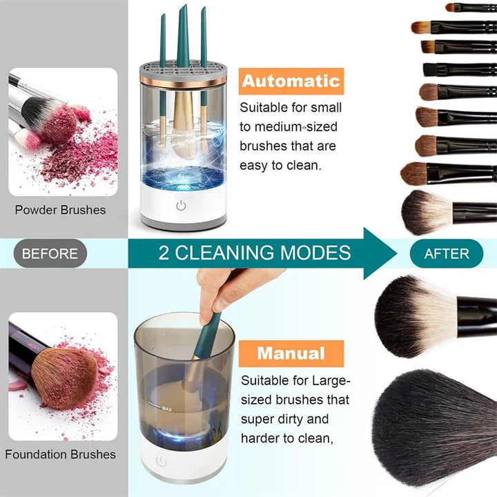 Electric Makeup Brush Cleaner &amp; Dryer – Automatic Spinning Brush Cleaner with Cleaner Mat for Quick, Efficient Cleaning