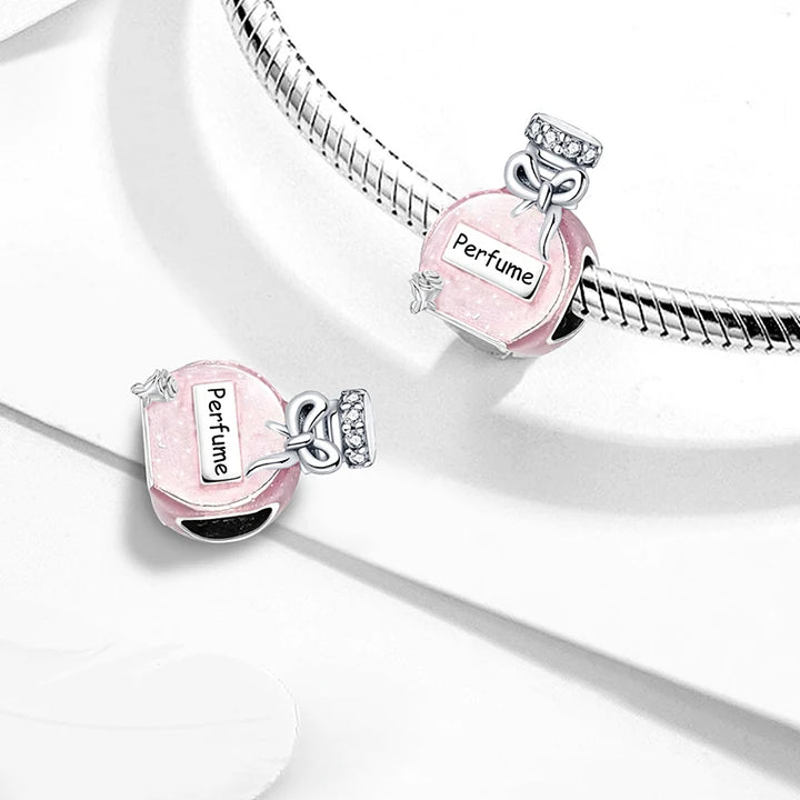 Silver Pink Crown Perfume Pendant Beads Jewelry