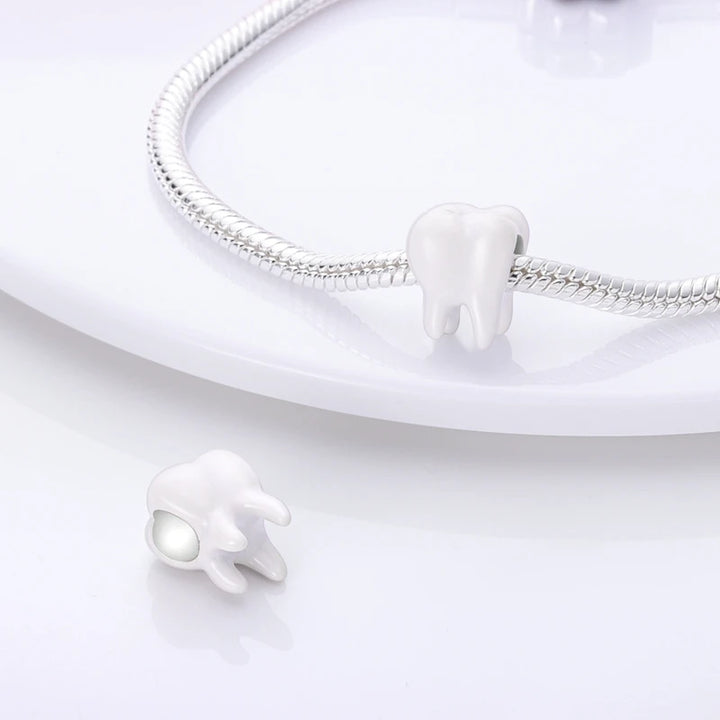 Sterling Silver CZ Dentist Tooth Charm Beads for Women