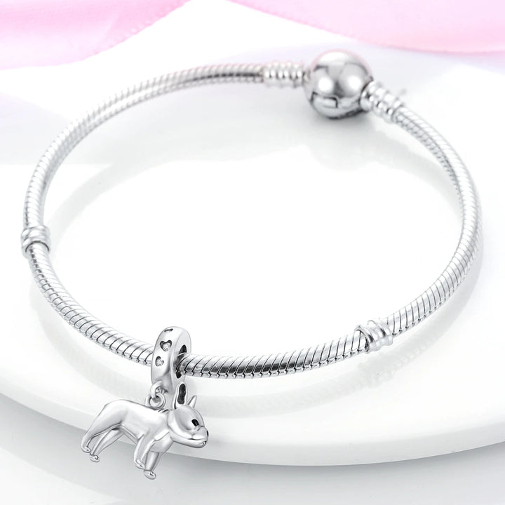Dog Schnauzer French Bulldog Silver Plated Charm Beads